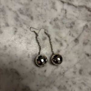 Elegant Silver Dangle Earrings Disco Ball